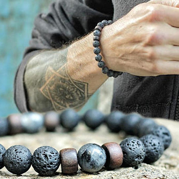 Men's Bracelet - Natural Moonstone Bead - Lava Stone Diffuser