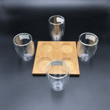 Set Of 4 Doublewalled Thermal Glasses and Bamboo Tray