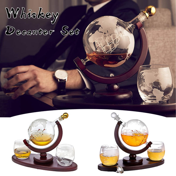 Whiskey Decanter Globe Set with Sailboat